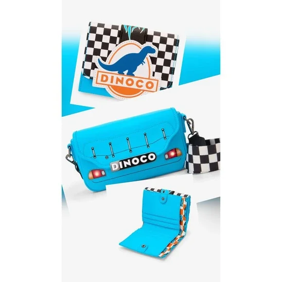 NWT Loungefly Disney Pixars Cars McQueen Dinoco Light-Up Crossbody Bag & WALLET - Picture 1 of 11